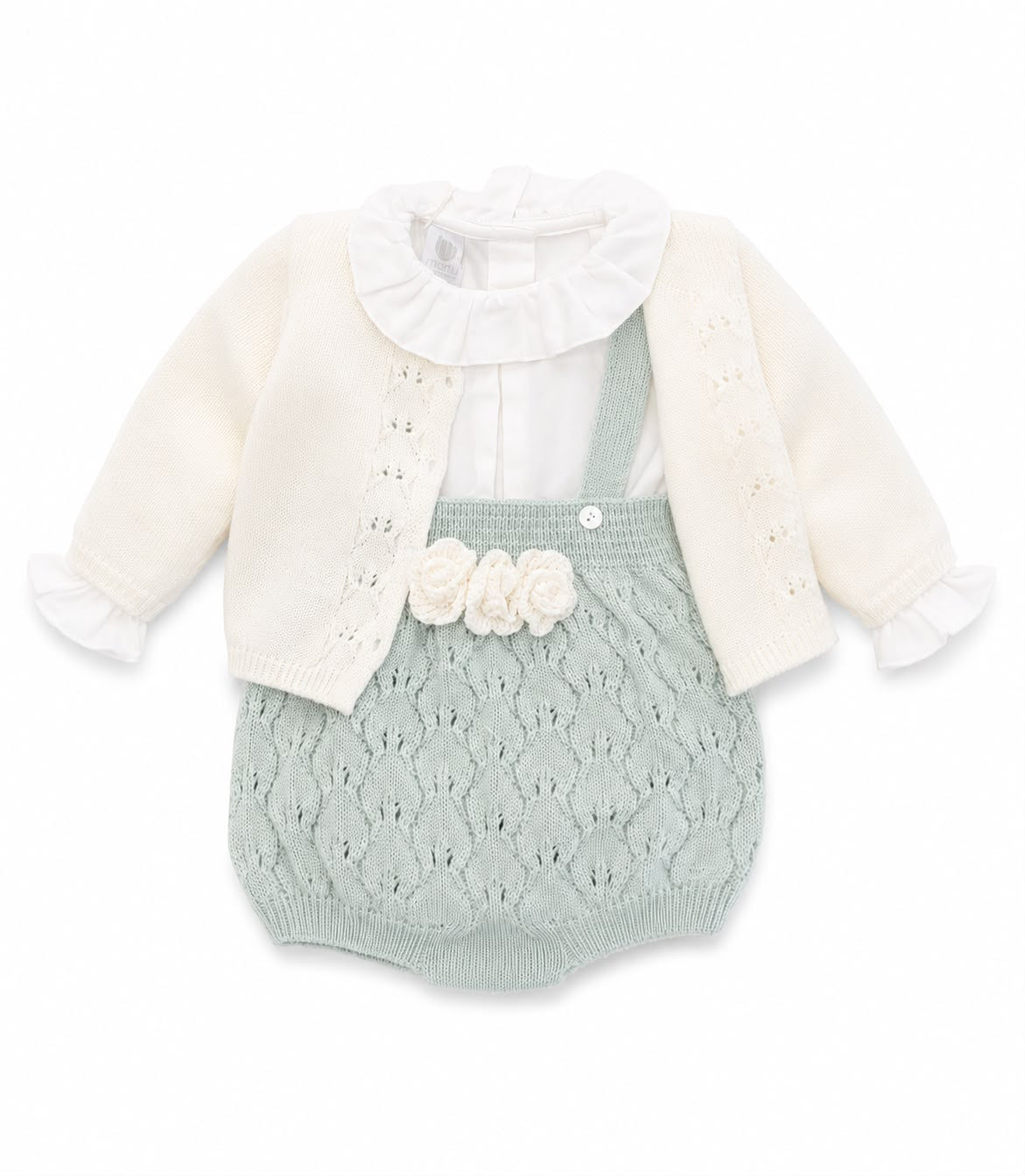 Marlù salopette corta 3 pz con cappellino pompon e scarpetta