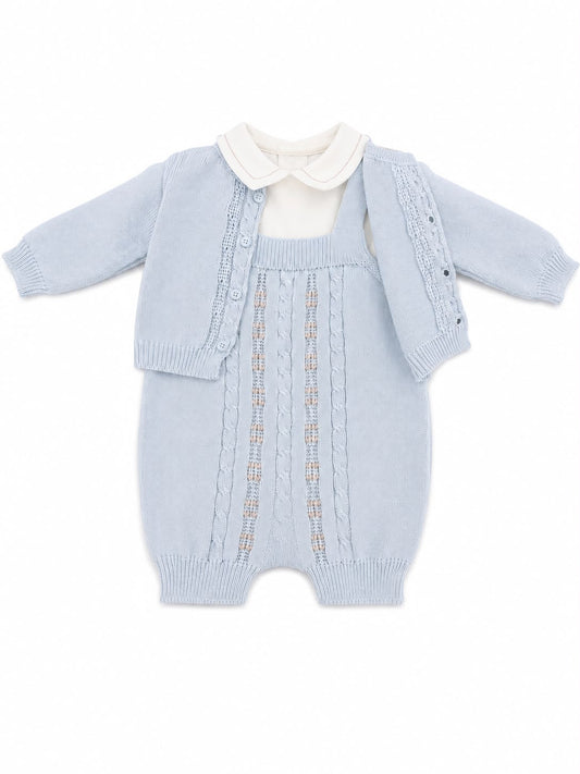 Marlù salopette corta neonato con scarpetta, cappellino con pompon, bavetta e copertina