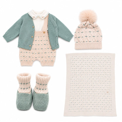 Marlù salopette corta neonato con copertina, scarpetta e cappellino pompon