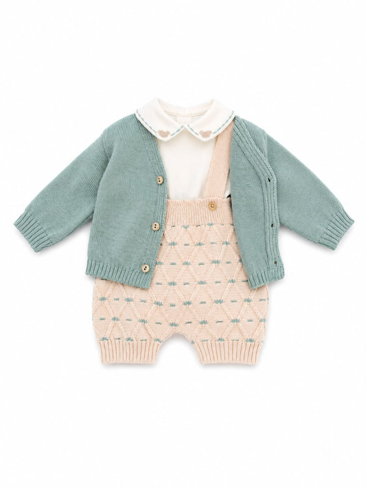 Marlù salopette corta neonato con copertina, scarpetta e cappellino pompon
