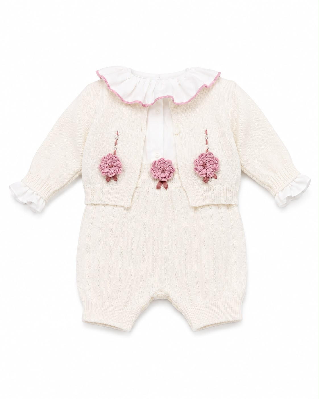 Marlù salopette corta neonata con scarpetta, cappellino, bavetta e copertina