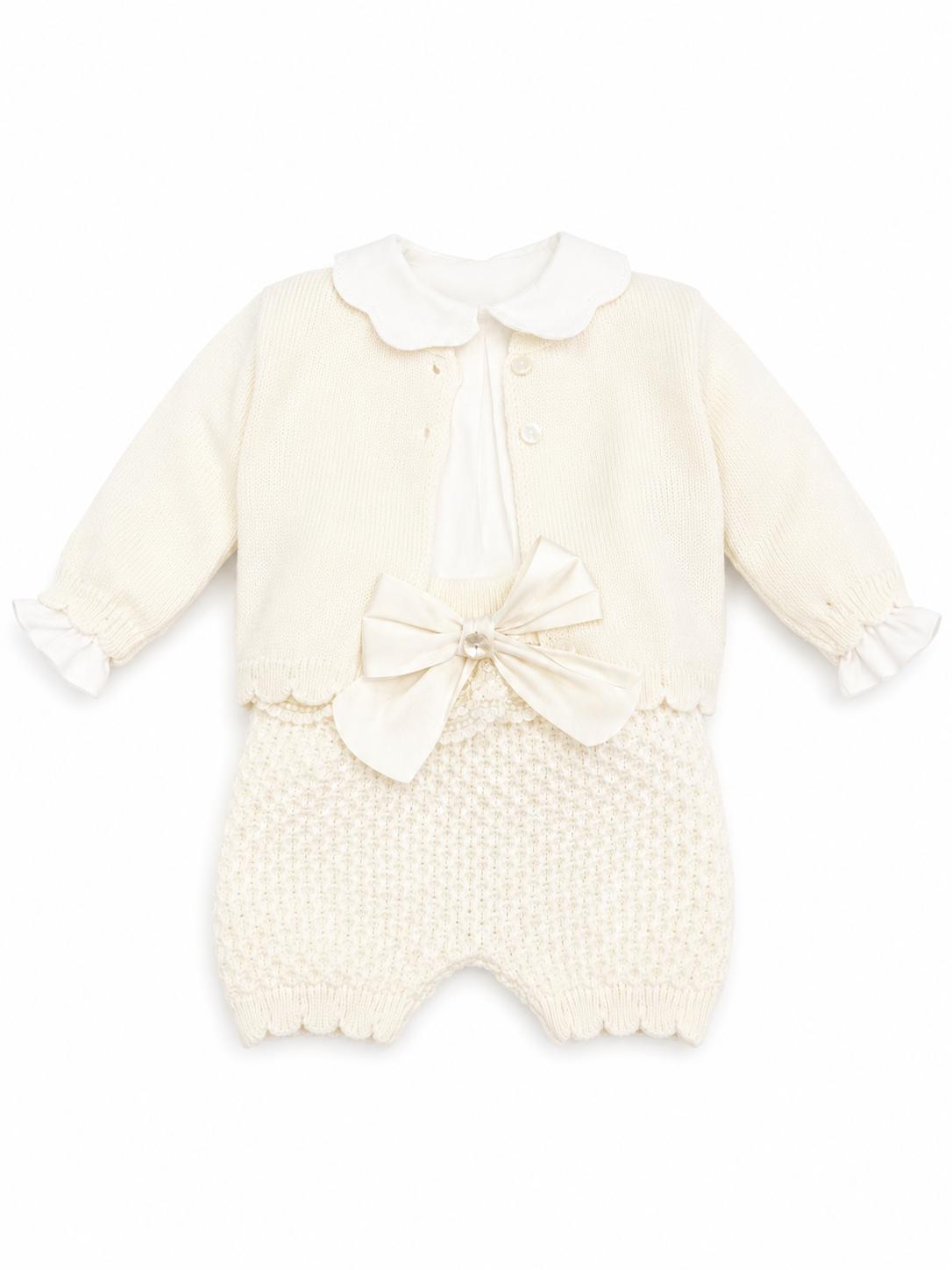 Marlù salopette corta 3pz con scarpetta, cappellino pompon e copertina