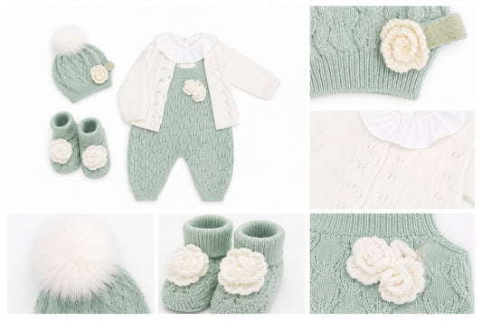 Marlù salopette 3pz con cappellino pompon e scarpetta