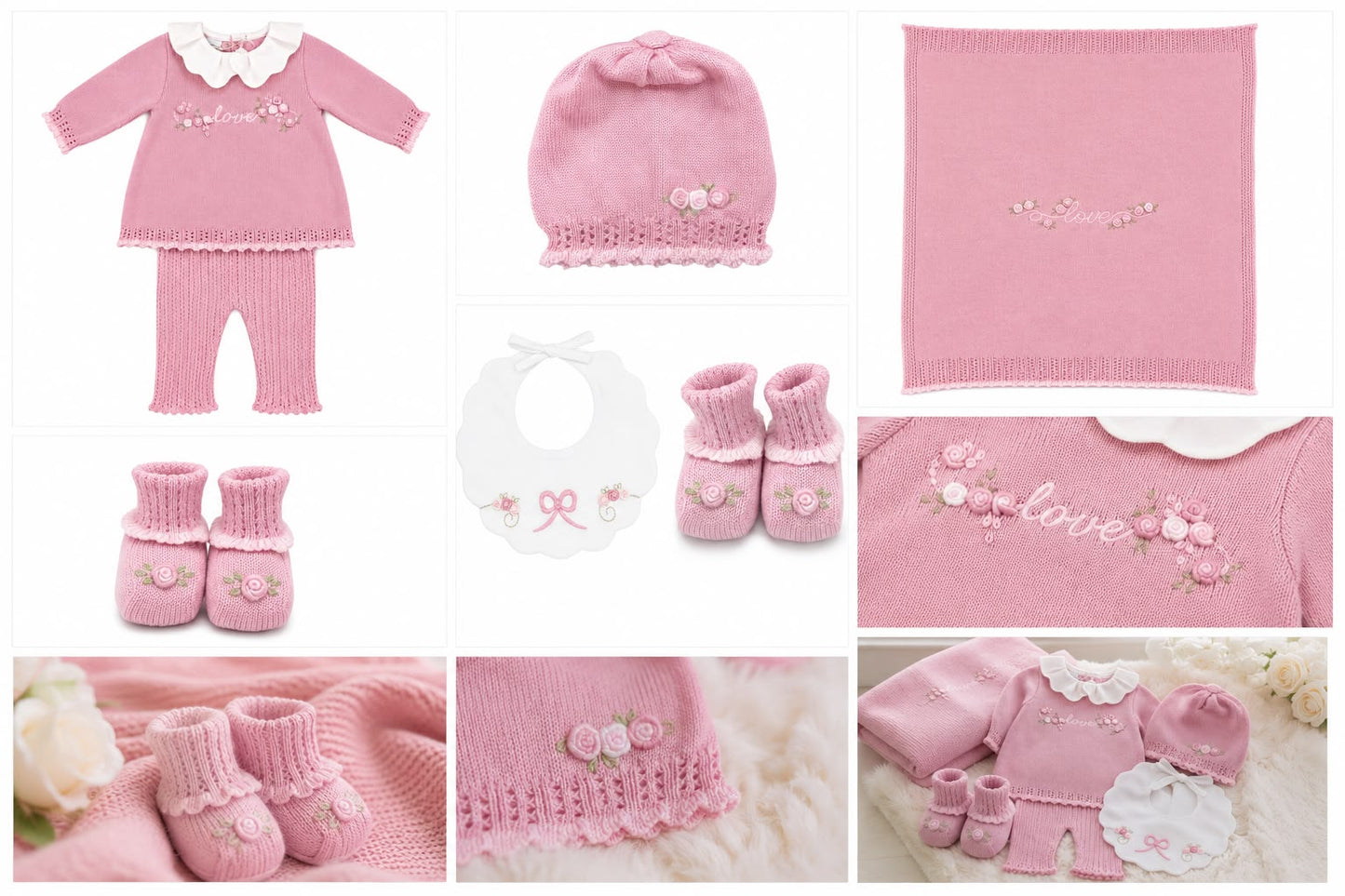 Marlù completo nascita neonata con bavetta, cappellino, scarpetta e copertina