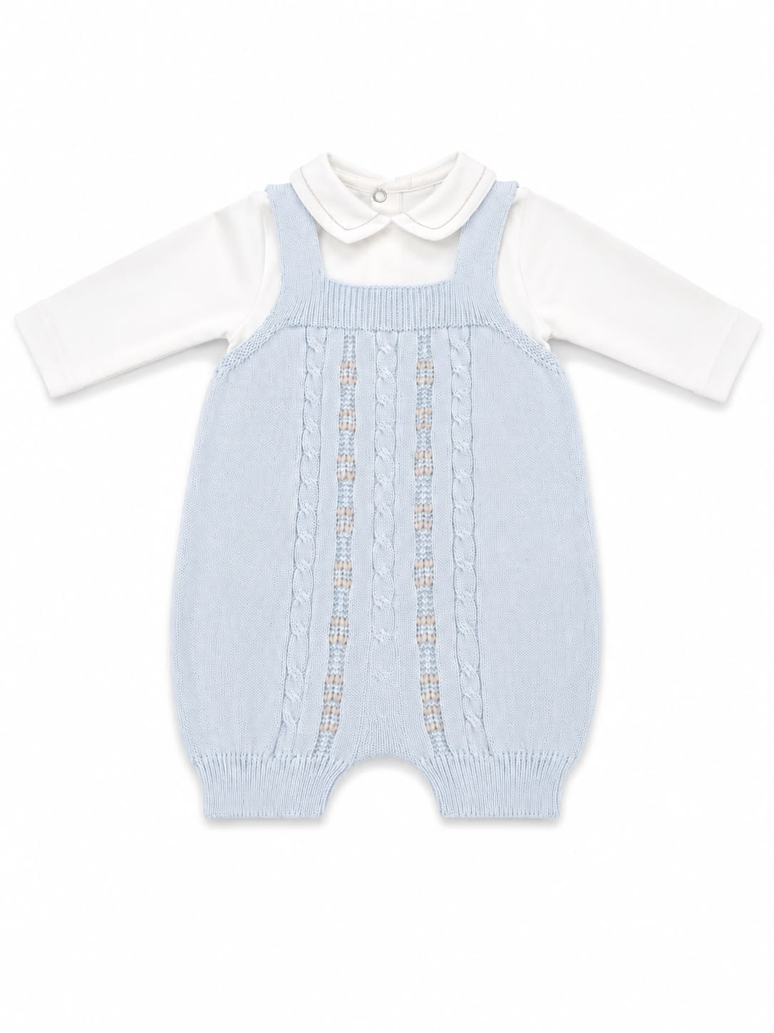 Marlù salopette corta neonato con scarpetta, cappellino con pompon, bavetta e copertina