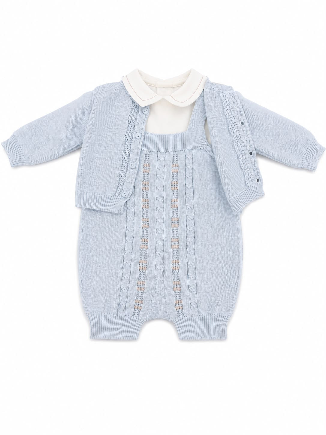Marlù salopette corta neonato con scarpetta, cappellino con pompon, bavetta e copertina