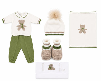 Marlù completo neonato con scarpetta, cappellino pompon, copertina e lenzuolino