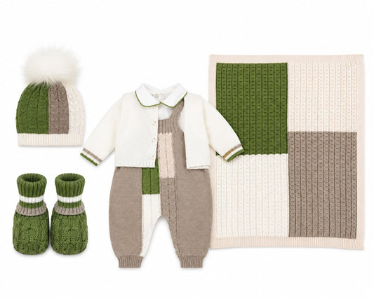 Marlù salopette neonato con scarpetta, cappellino pompon e copertina