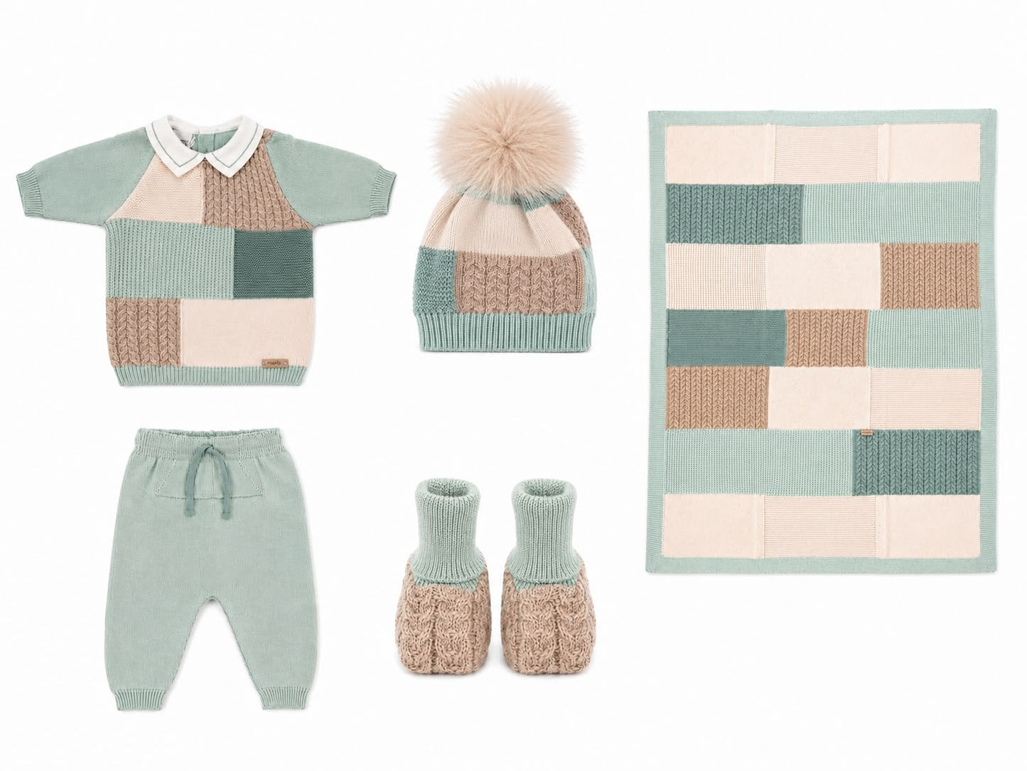 Marlù completo neonato con copertina, scarpetta, cappellino pompon