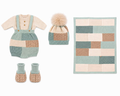 Marlù salopette corta neonato con copertina, scarpetta e cappellino pompon