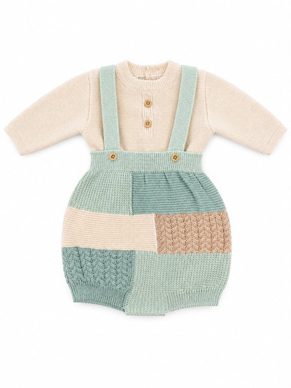 Marlù salopette corta neonato con copertina, scarpetta e cappellino pompon