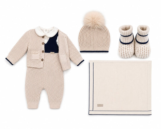 Marlù salopette neonato con scarpetta, cappellino pompon e copertina