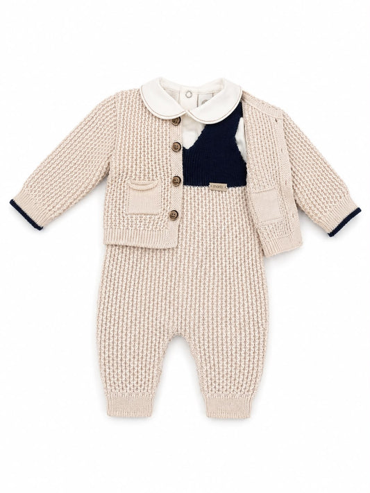 Marlù salopette neonato con scarpetta, cappellino pompon e copertina
