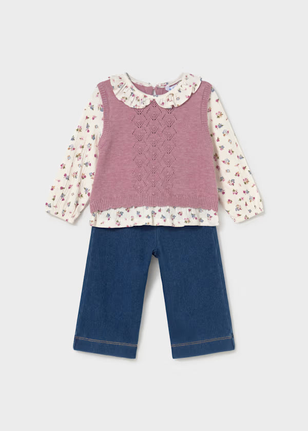 Mayoral Completo pantalone e blusa con gilet bimba
