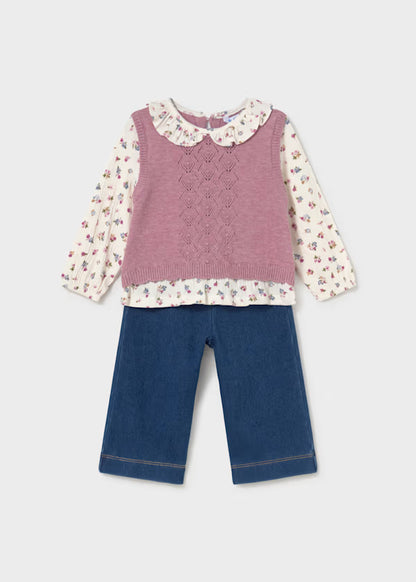 Mayoral Completo pantalone e blusa con gilet bimba