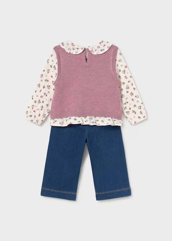 Mayoral Completo pantalone e blusa con gilet bimba