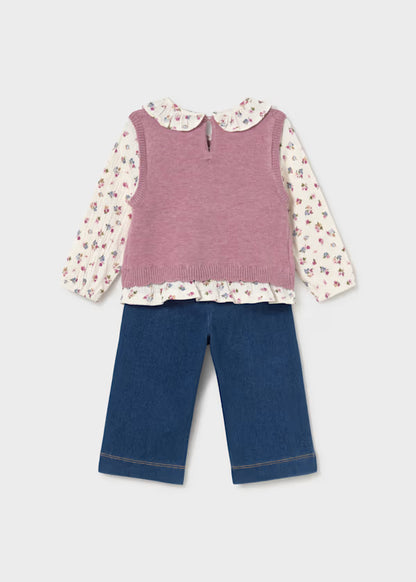 Mayoral Completo pantalone e blusa con gilet bimba