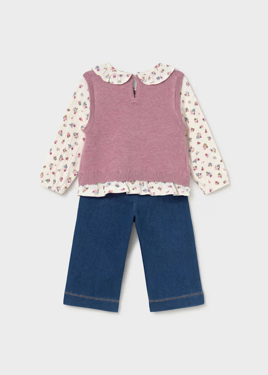 Mayoral Completo pantalone e blusa con gilet bimba