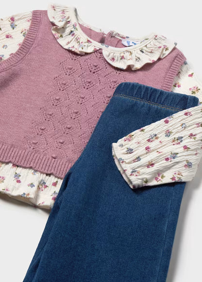 Mayoral Completo pantalone e blusa con gilet bimba