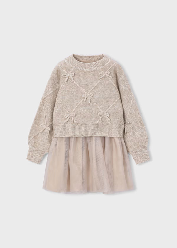 Mayoral Vestito tricot combinato con fiocchetti