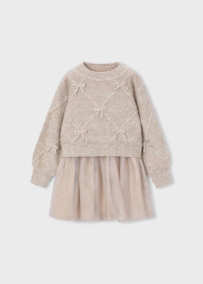 Mayoral Vestito tricot combinato con fiocchetti