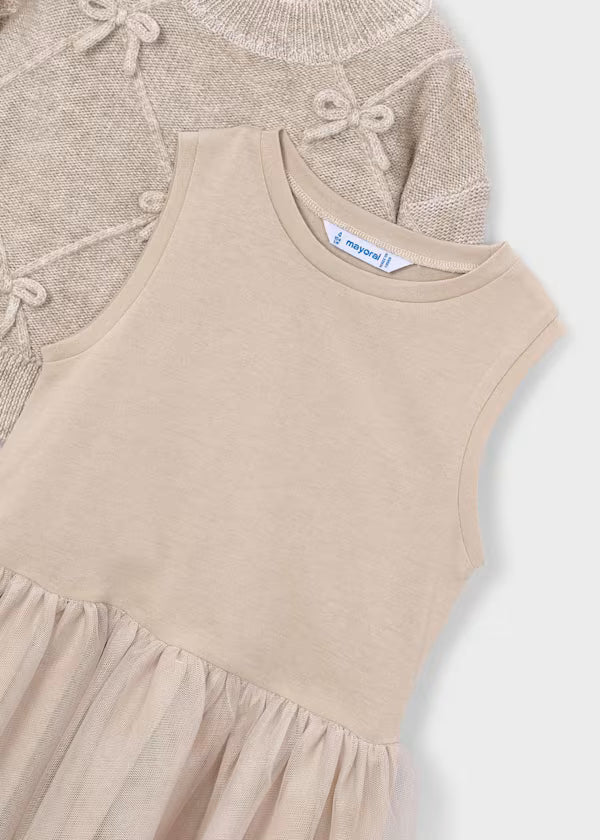 Mayoral Vestito tricot combinato con fiocchetti