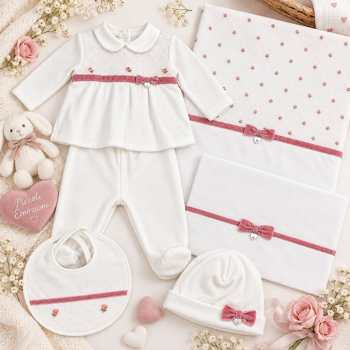 Ninnaoh set nascita con completo 2pz, cappellino, bavetta, copertina e lenzuolino