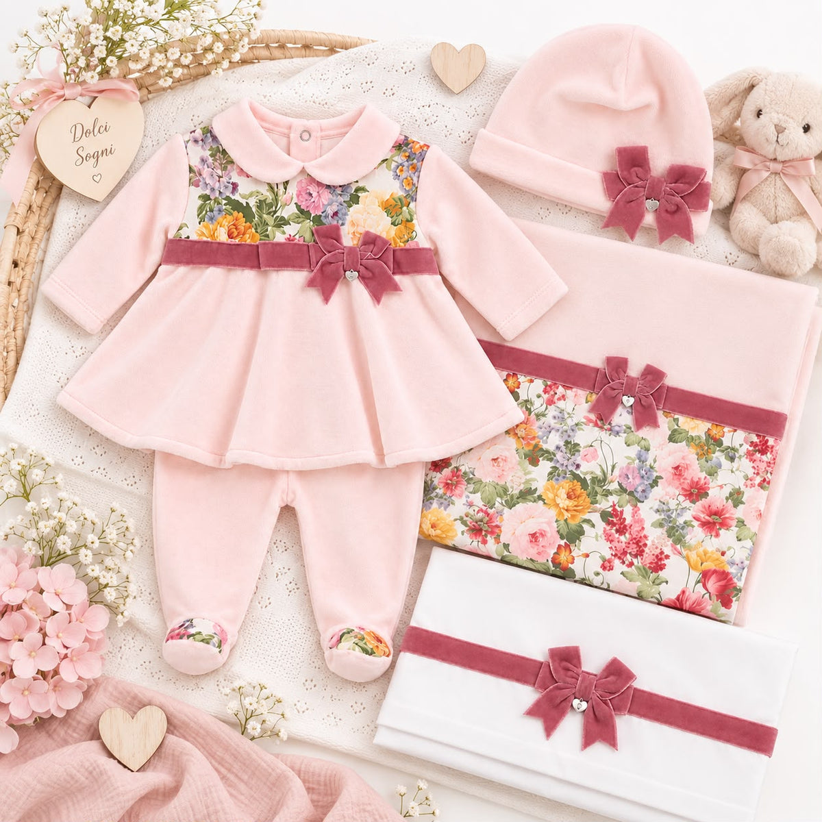 Ninnaoh set nascita con completo, cappello, copertina e lenzuolino