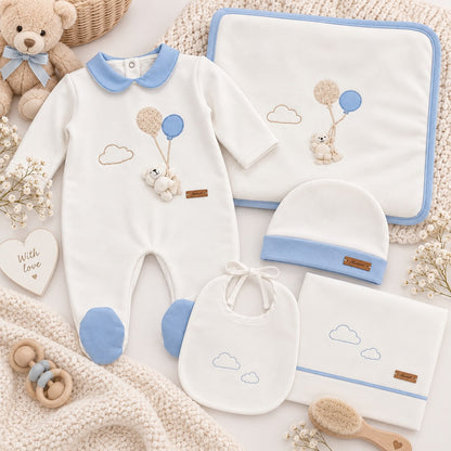 Ninnaoh Set nascita con tutina, cappellino, bavetta, copertina e lenzuolino