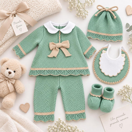 Pappa e Latte Set nascita con completo, bavaglino, scarpine e cappellino