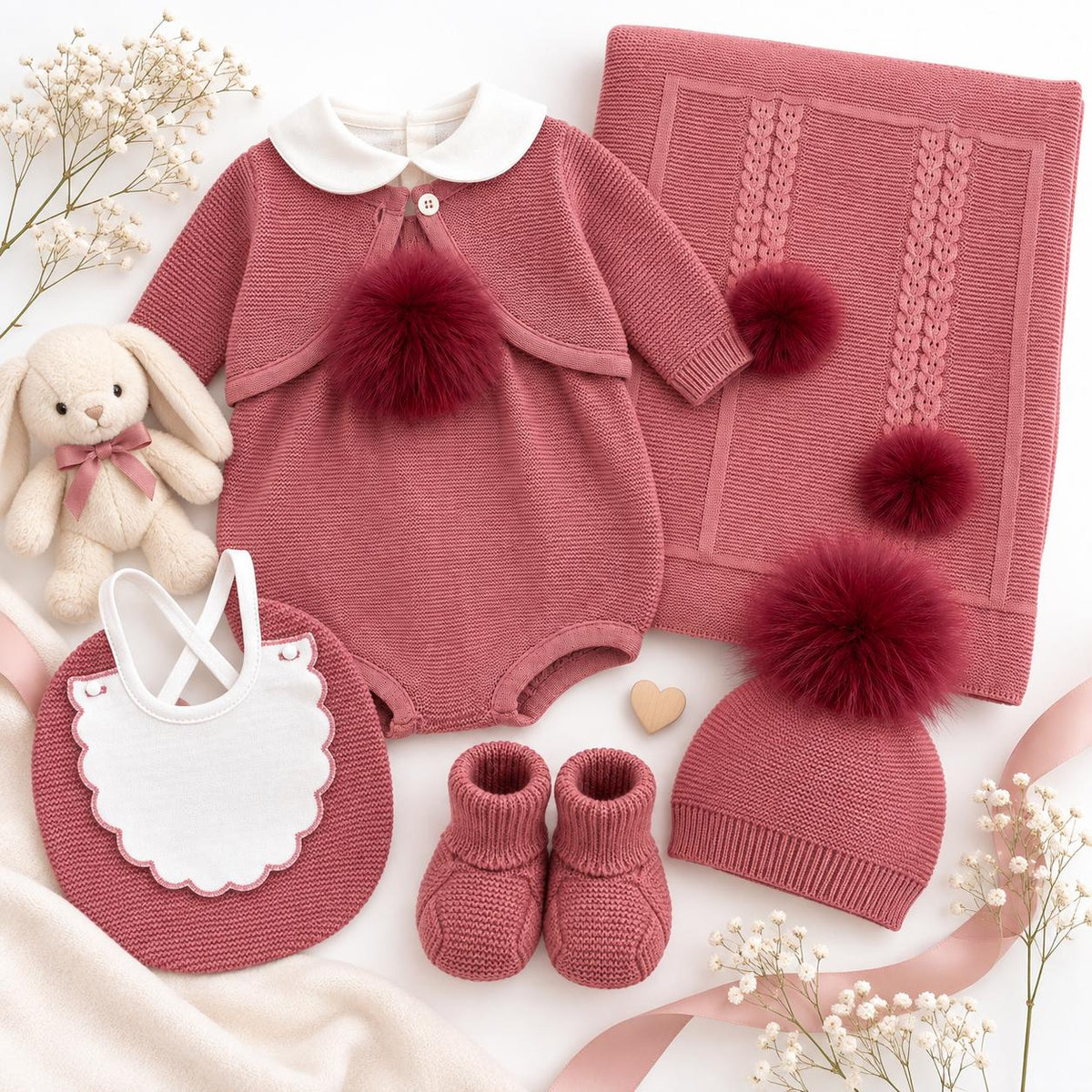 Pappa e Latte set nascita con pagliaccetto, giacchetta, copertina, scarpette, cappellino e bavetta