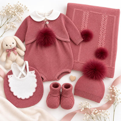 Pappa e Latte set nascita con pagliaccetto, giacchetta, copertina, scarpette, cappellino e bavetta