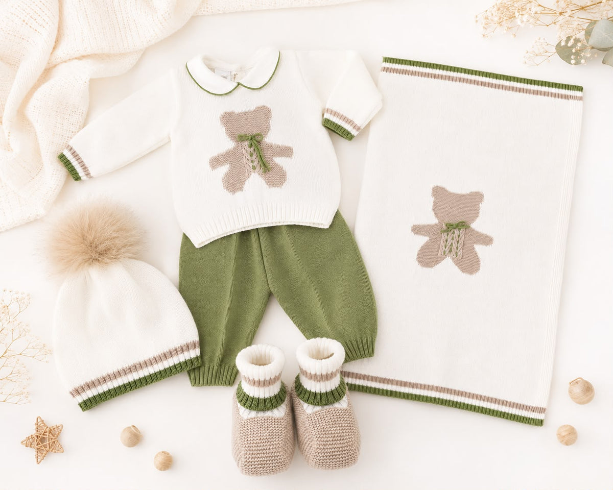 Marlù completo neonato con scarpetta, cappellino pompon e copertina